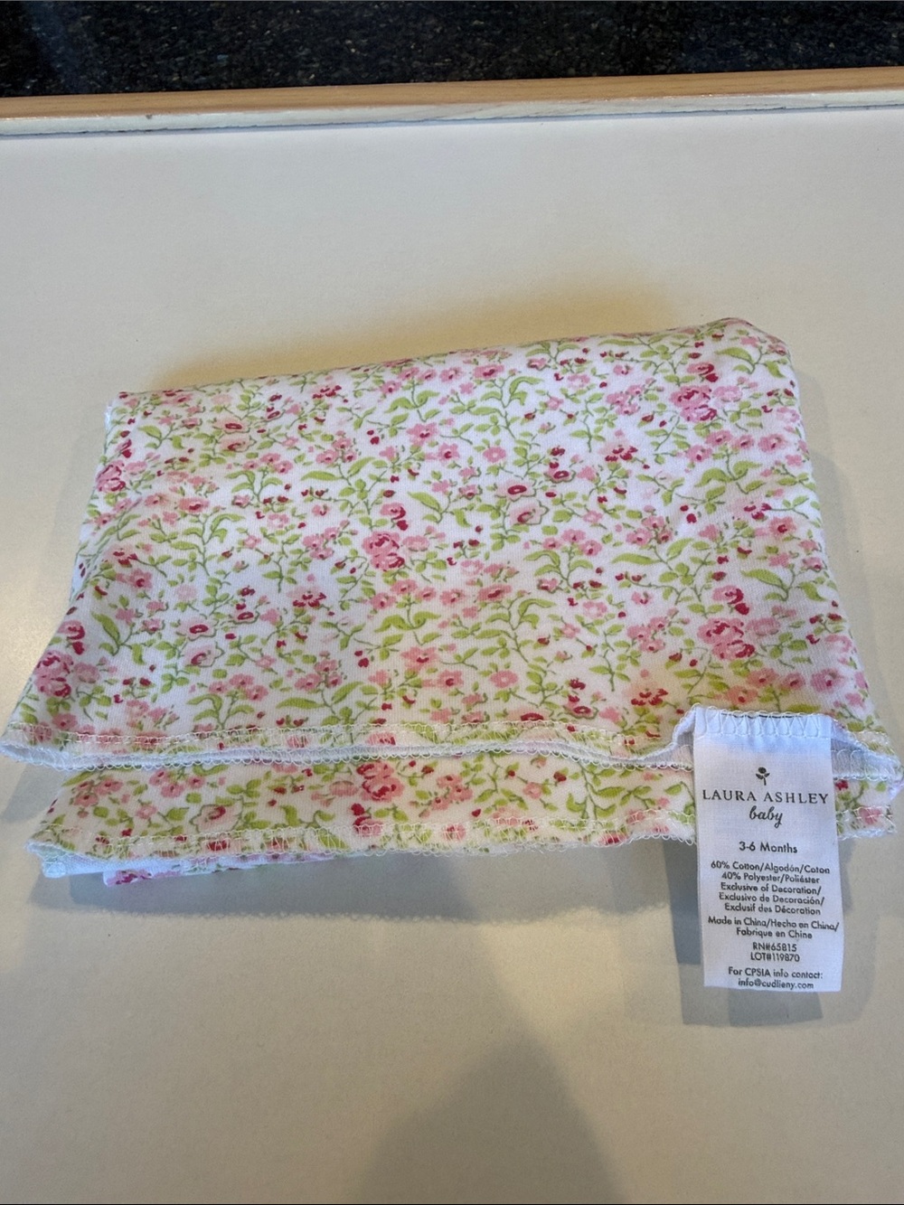 Laura Ashley Cream Baby Blanket with Pink Floral Print